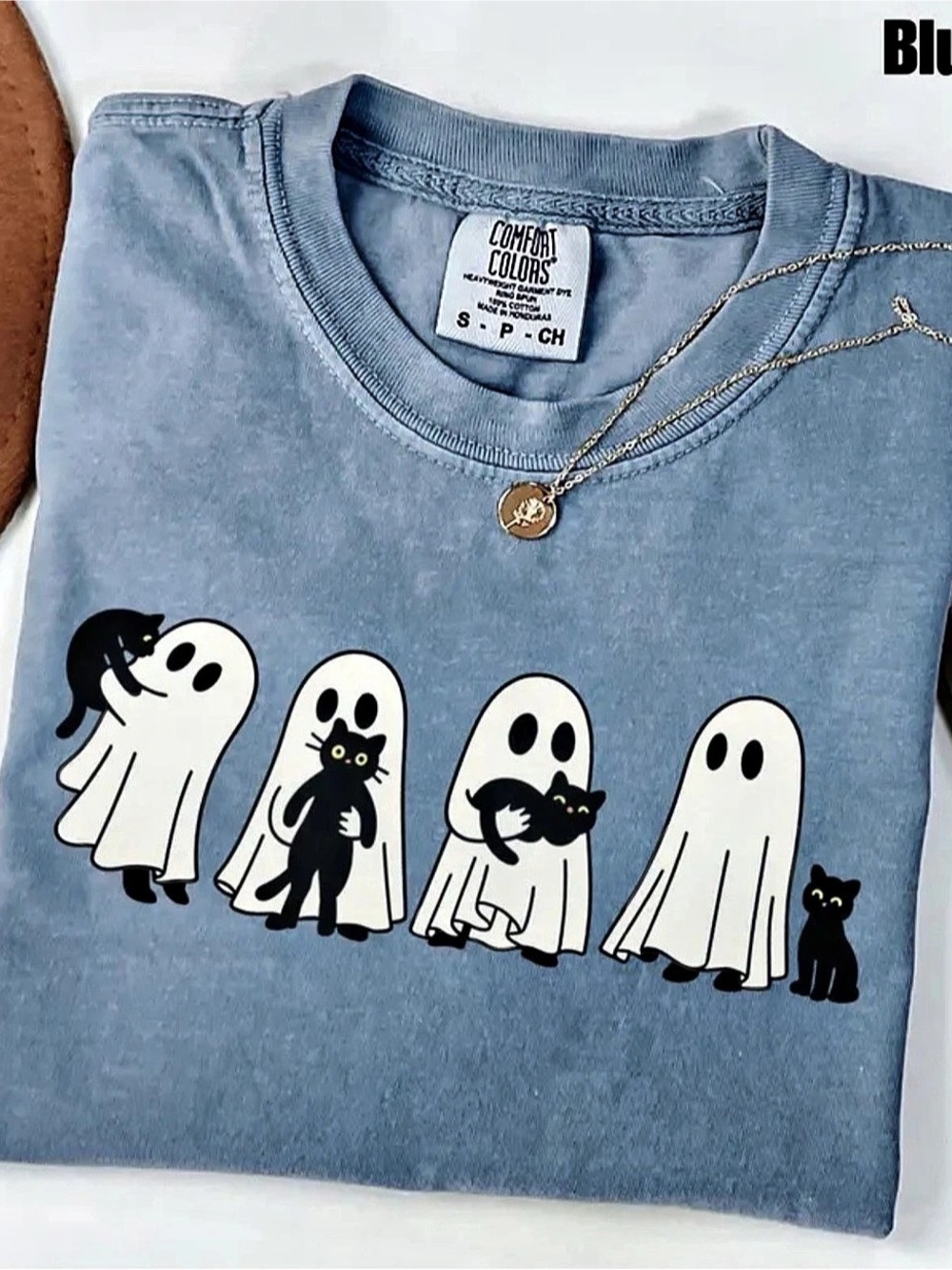 Comfort Colors 1717 Ghost and Black Cats Graphic Tee Blue Jean